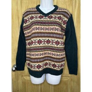 Carolyn Taylor Sweater Womens Small Green Nordic Fair Isle Knit Pullover Ladies